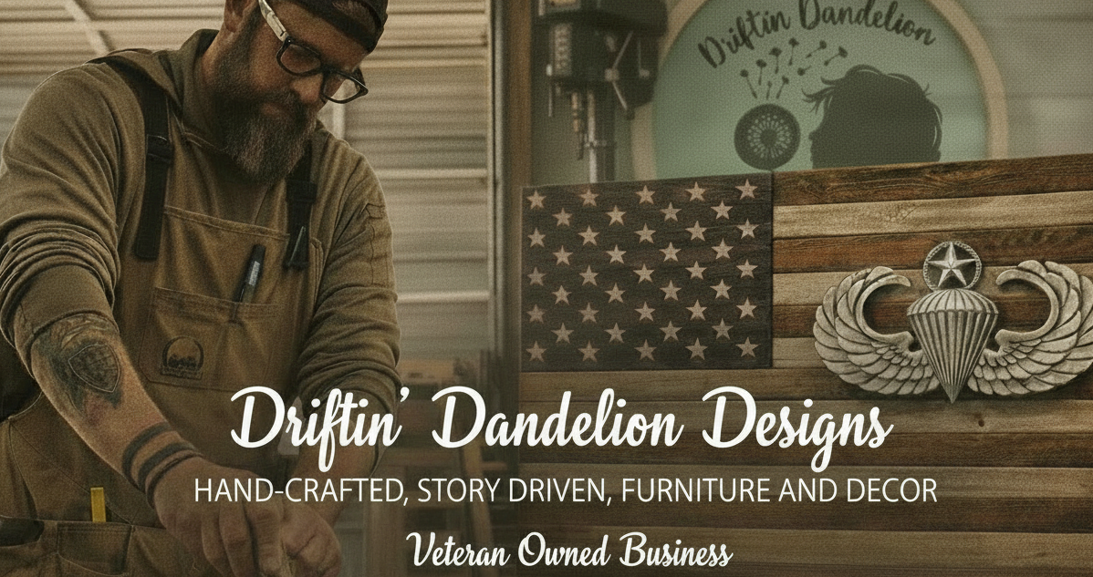 Veteran Owned Business
Hand-Crafted, Story Driven, furniture and decor